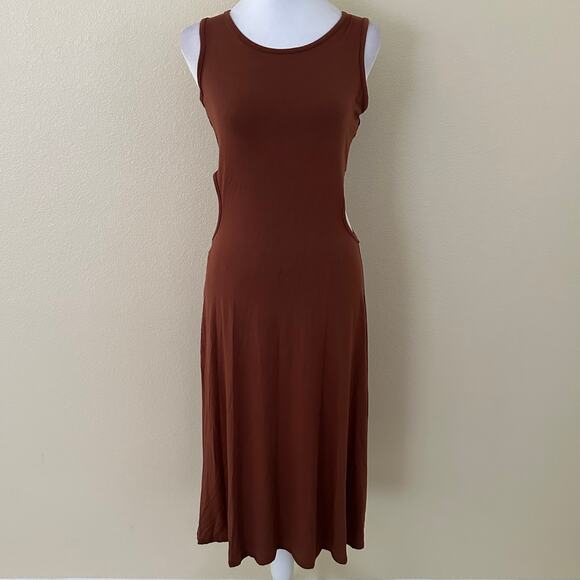 See You Monday Women Sleeveless Open Side Brown Midi Bodycon Dress Size L - NWT - Picture 1 of 8